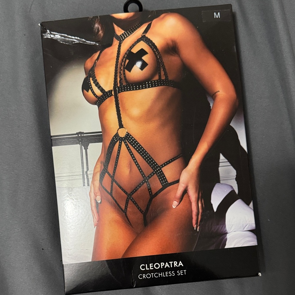 Strappy Harness Style Studded Gold & Black Set